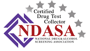 A certified drug test collector logo with stars.